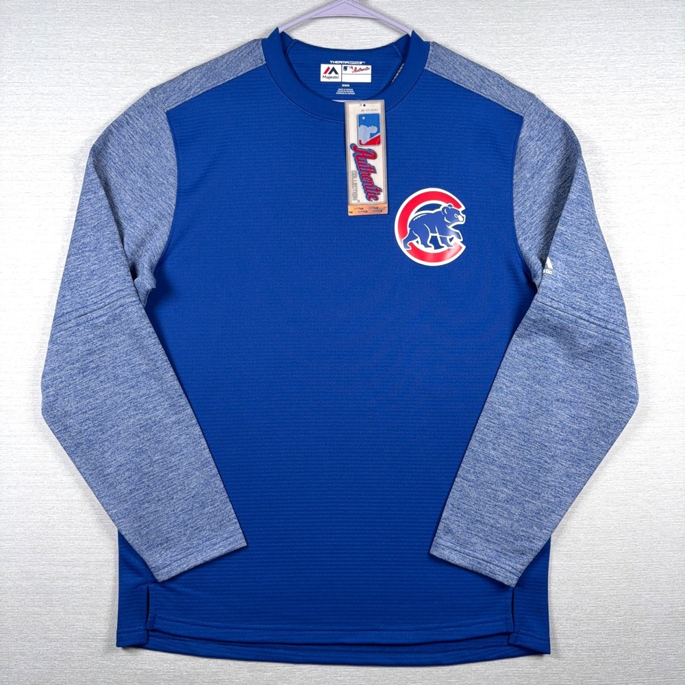 Majestic Thermabase Chicago Cubs Pullover Shirt Mens Size M Blue Polyester NEW